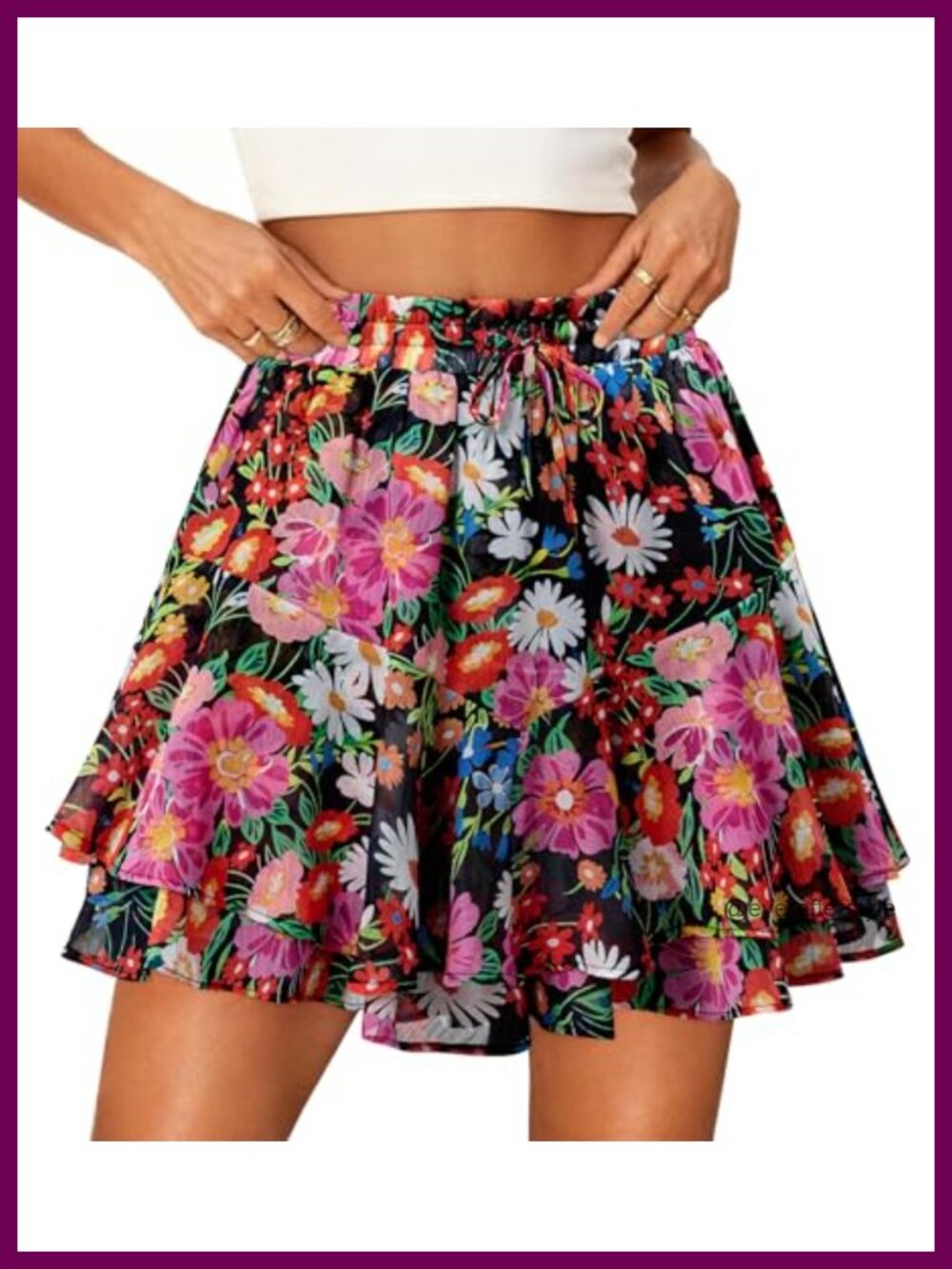 Women's Flowy Floral Skort High Waisted Chiffon Skort